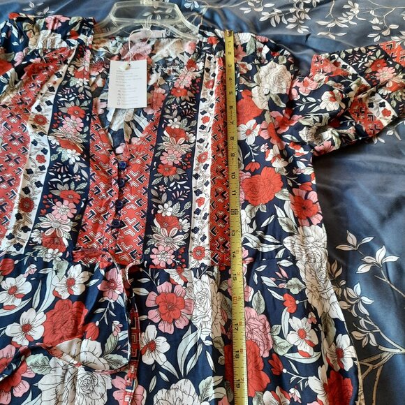 V Neck Tie-Waist Floral Bohemian Maxi Dress Flowy Ruffle w/Slit NWT! - Size S - Picture 14 of 16